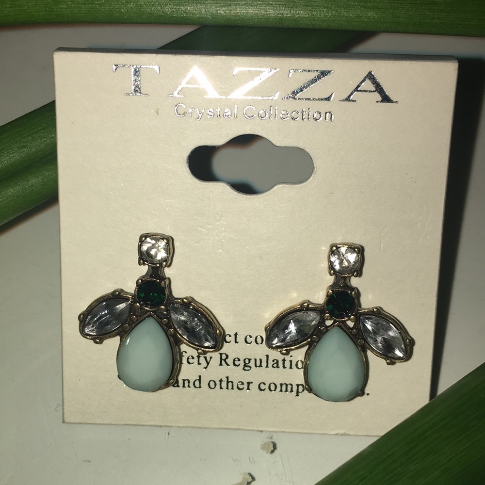 Women’s crystal and blue stone stud earrings